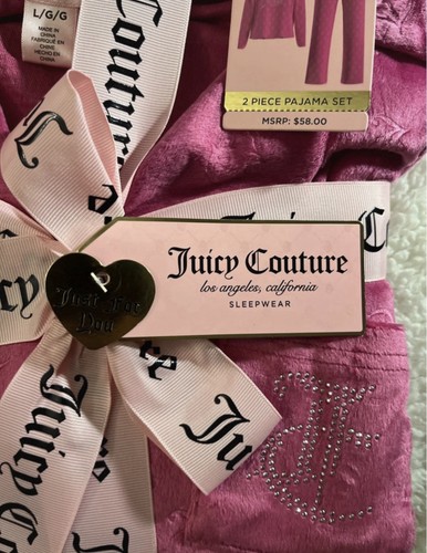 Juicy Couture Pink Velour 2pc Pajama Set L Rhinestone Logo - photo 5
