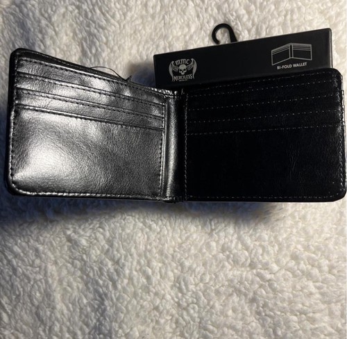 Merciless Metal Co Men's Black Leather Bifold Wallet Skull Logo - photo 3