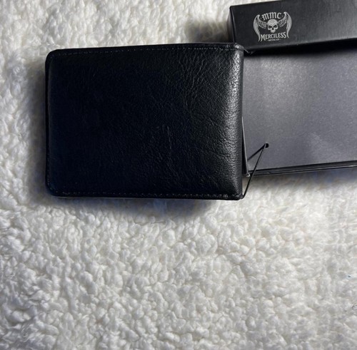 Merciless Metal Co Men's Black Leather Bifold Wallet Skull Logo - photo 4