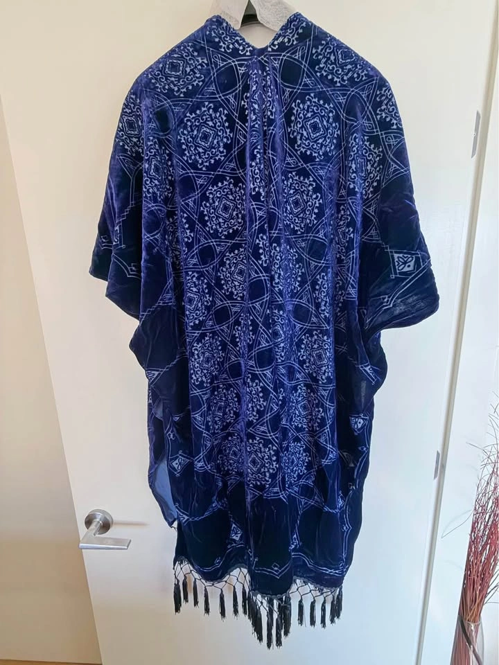 Blue Velvet Fringe Kimono Wrap