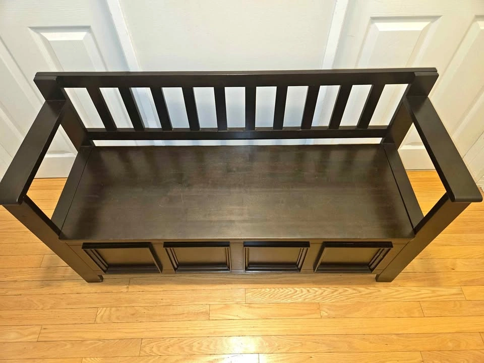 Dark Espresso Wooden Entryway Storage Bench with Lift-Top Seat