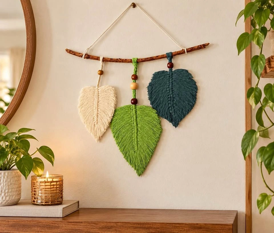 Handmade Boho Macramé Leaf Wall Hanging