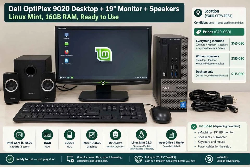 Dell OptiPlex 9020 Desktop + 19" Monitor + Speakers - photo 2