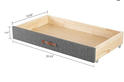 MUSEHOMEINC Upholstered Solid Wood Under Bed Storage Drawer