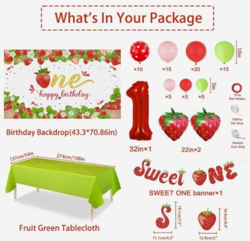 Strawberry First Birthday Party Decorations Girl One Year Old - photo 2