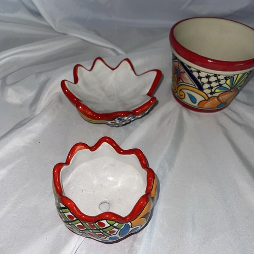 Handmade Ceramic Pot Planter Talavera Mexican Pottery Set - photo 2