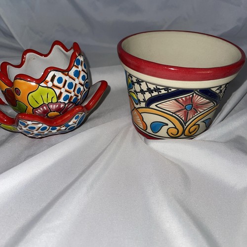 Handmade Ceramic Pot Planter Talavera Mexican Pottery Set - photo 5