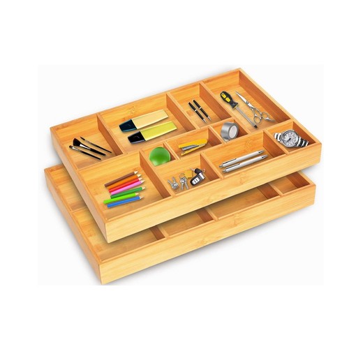 Bamboo Drawer Organizer 2 Pack