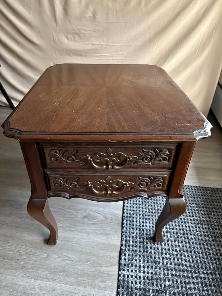 Vintage Solid Wood Side Table with Ornate Detailing