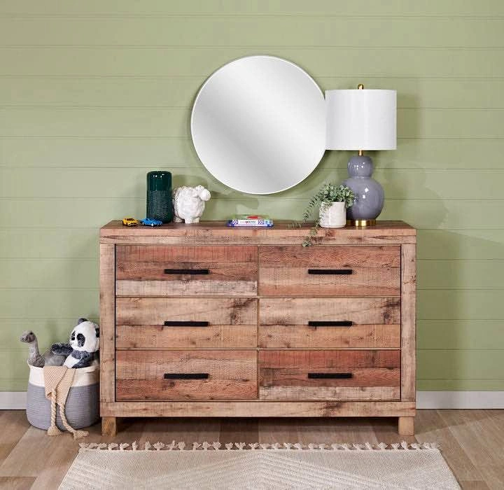 Rustic Wood 6-Drawer Dresser + Mirror