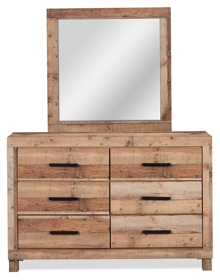 Rustic Wood 6-Drawer Dresser + Mirror - photo 3