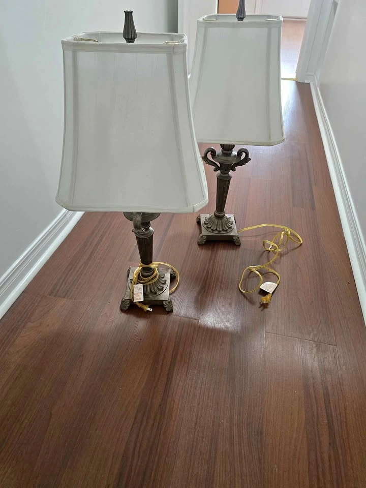Pair of Vintage Ornate Table Lamps with Shades