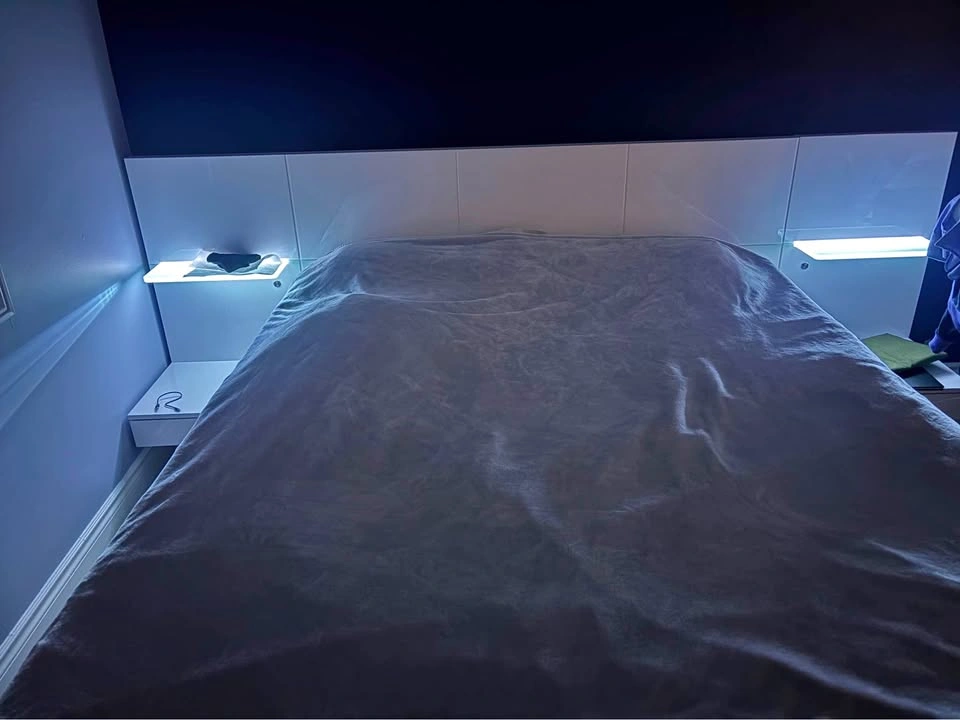 White Bed with Glow in the Dark & LED Shelves and Drawers
