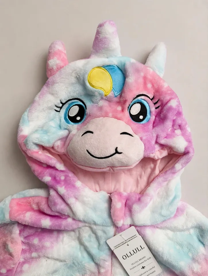Kids Unicorn Onesie Costume — Pink Purple Blue Stars, Hooded - photo 2