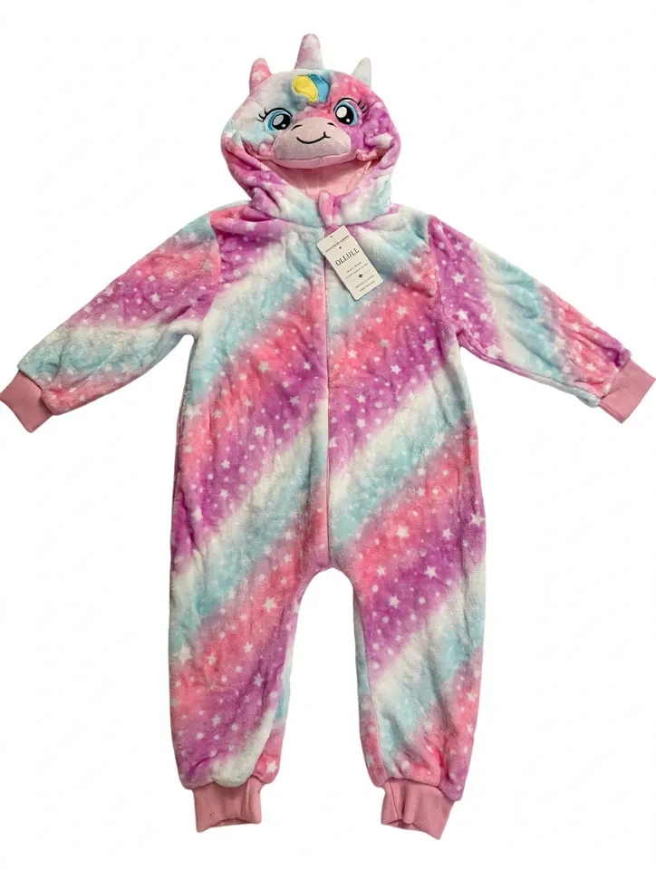Kids Unicorn Onesie Costume — Pink Purple Blue Stars, Hooded - photo 3