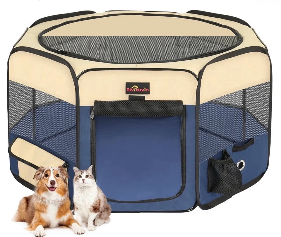 AIVITUVIN PORTABLE DOG PLAYPEN - BLUE/BEIGE - XL - photo 2