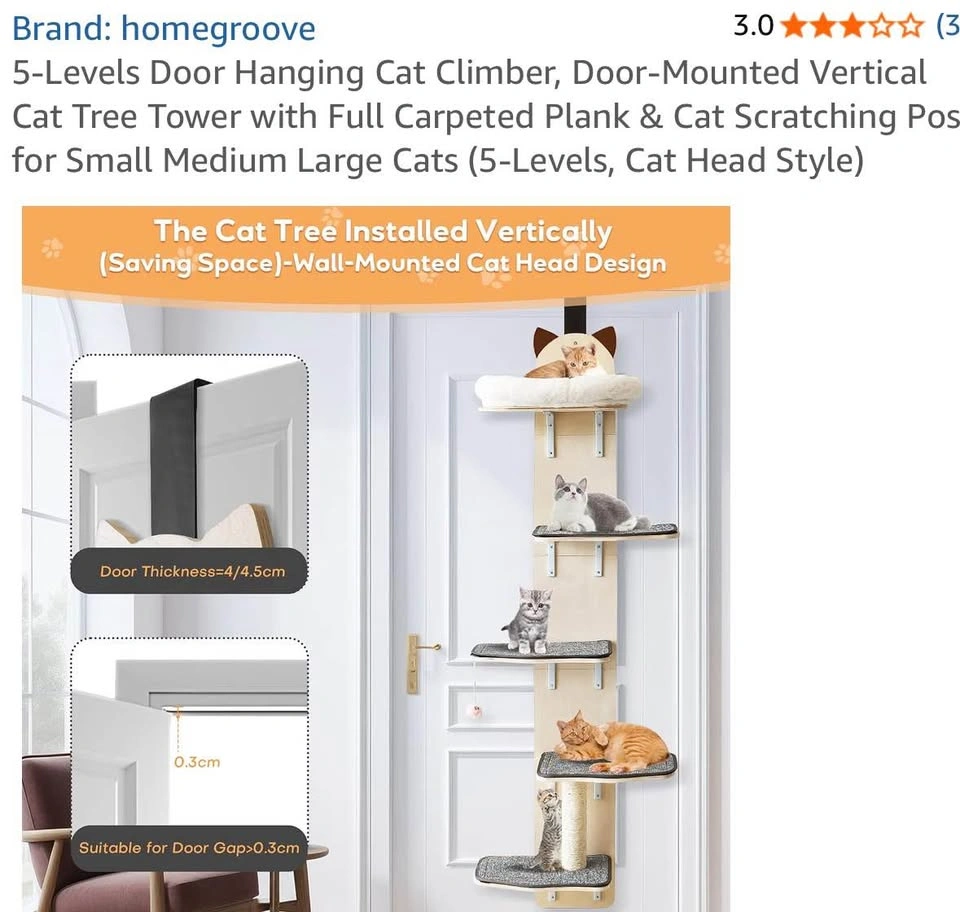 HOMEGROOVE 5-Level Door-Hanging Cat Climber – Cat Head Style - photo 2