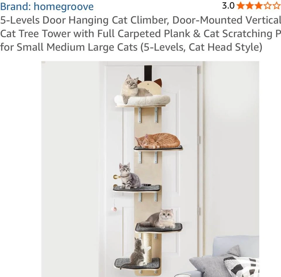 HOMEGROOVE 5-Level Door-Hanging Cat Climber – Cat Head Style - photo 3