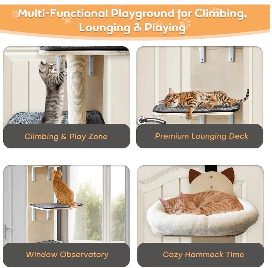 HOMEGROOVE 5-Level Door-Hanging Cat Climber – Cat Head Style - photo 4