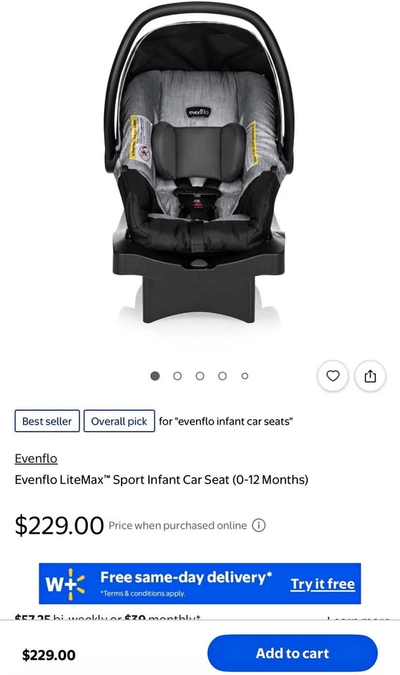 Evenflo LiteMax Sport Infant Car Seat - Graphite Grey