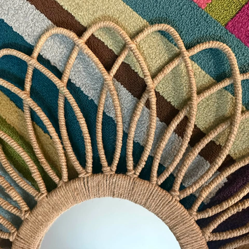 Large Boho Sunburst Wall Mirror – 28” Natural Rope Floral Design - photo 2