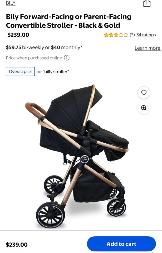 Brand new BILY CONVERTIBLE STROLLER - BLACK AND GOLD - photo 2