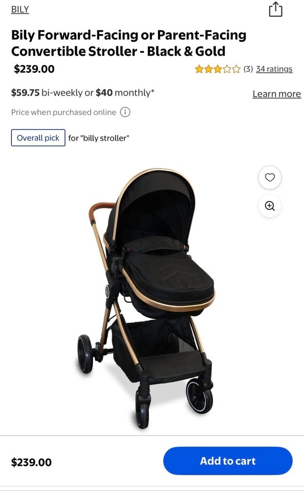 Brand new BILY CONVERTIBLE STROLLER - BLACK AND GOLD - photo 4