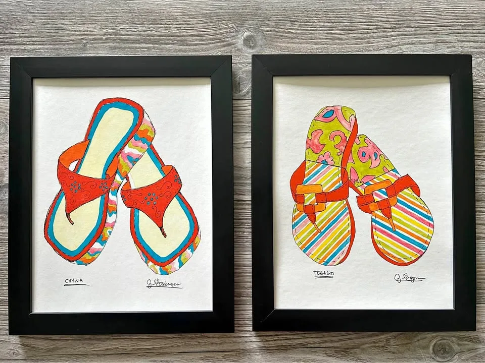 Pair of Sandal Prints in Black Frames. 12.5” x 10”. thumbnail