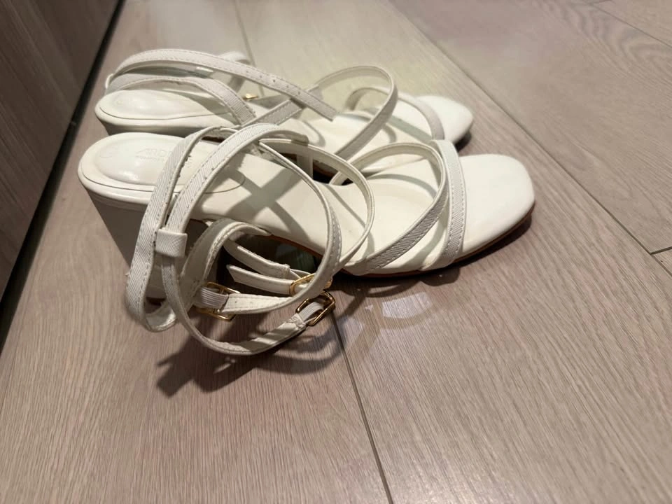 White Strappy Ankle-Wrap Block Heel Sandals - Size 6 - photo 2