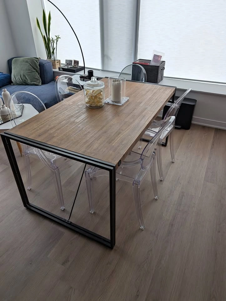 Modern Dining Table + 4 Transparent Chairs – $300