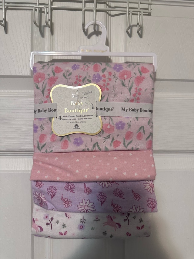 BNWT My Baby Boutique 4-pack of cotton flannel receiving blanket