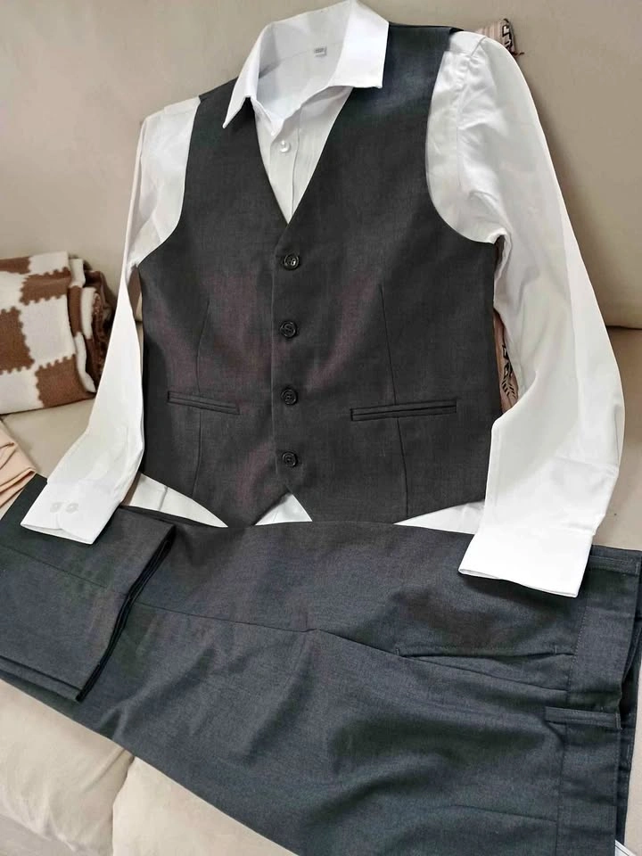 Gray Vest Suit Set White Shirt Pants