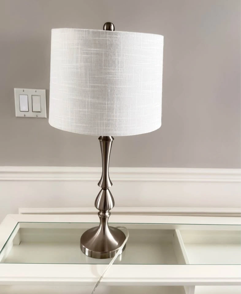 Brushed Nickel Table Lamp with White Drum Shade - photo 2