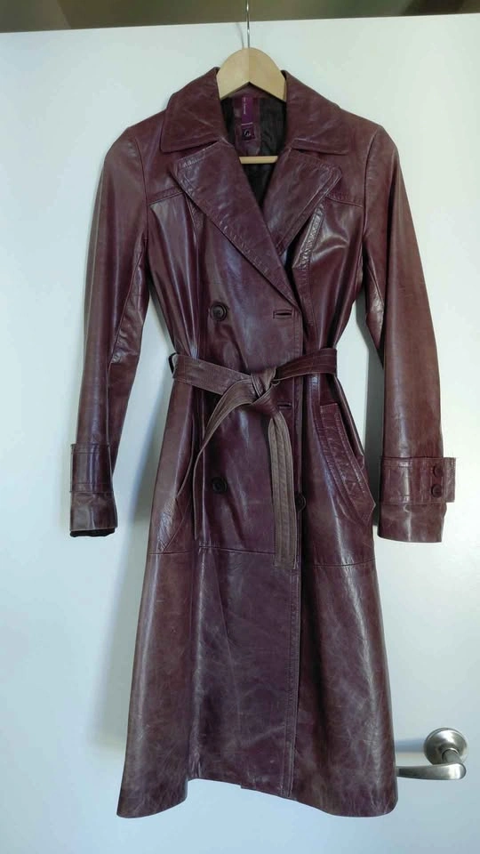 Danier Leather New Label Burgundy Leather Trench Coat