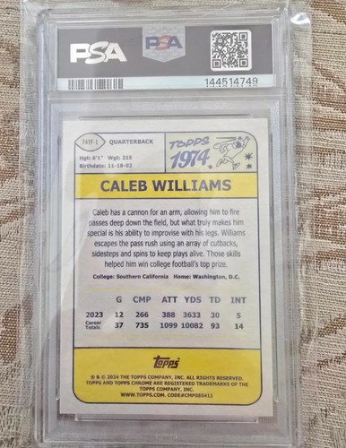 2024 Topps Chrome Caleb Williams Rookie RC 1974 PINK PARALLEL PS - photo 2