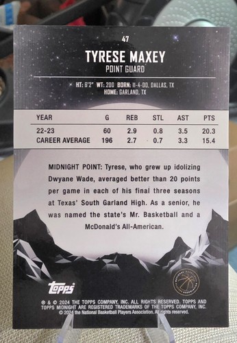 Tyrese Maxey 2023-24 Topps Midnight Basketball MOONRISE 21/25 - photo 2