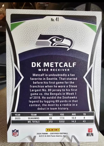 2024 Panini Certified #41 DK Metcalf Mirror Blue 01/75 - photo 2