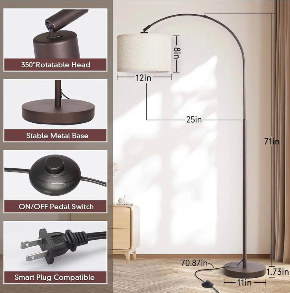 71in 350° Rotatable Arc Floor Lamp - Linen Shade - photo 5