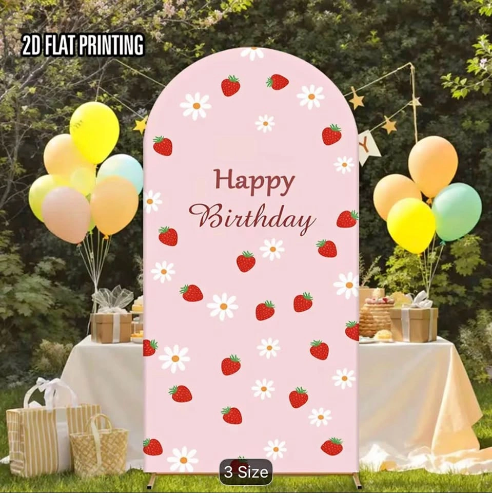 Strawberry Happy Birthday Arch Backdrop Rental