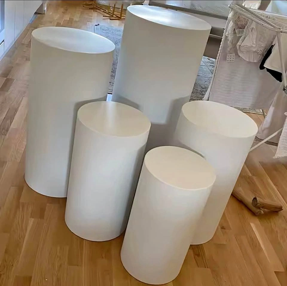 White Cylinder Pedestal Stands (Metal) for Rent