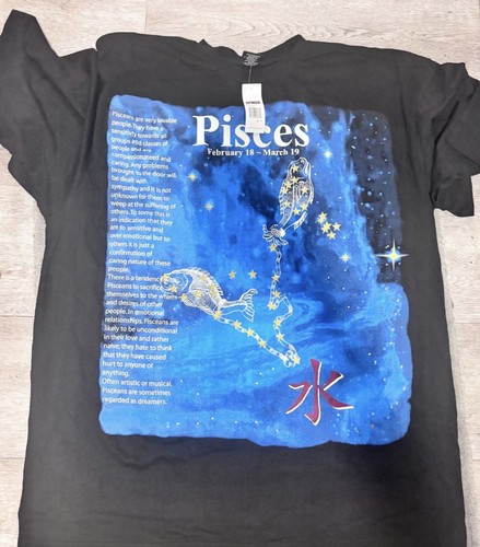 R.P.M Pisces Zodiac Graphic Print Men's Black T-Shirt 2XL - photo 4