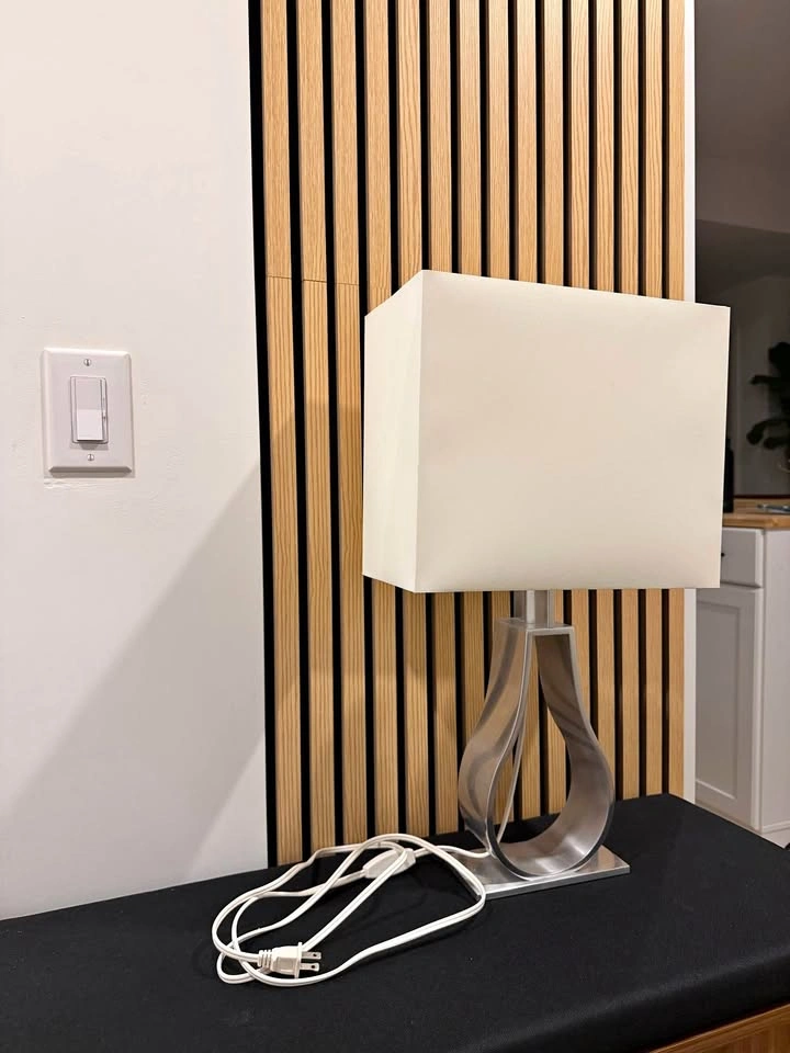Modern Brushed Metal Table Lamp with Rectangular Shade