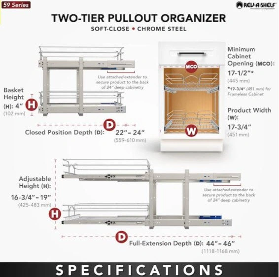 Rev-A-Shelf Two-Tier Pull-Out Organizer - 17.75 x 19 x 22-in - photo 4