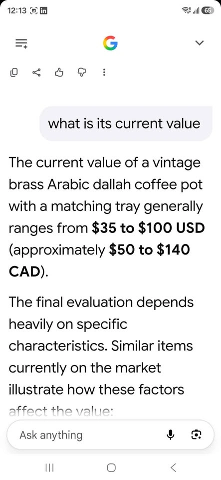Vintage New Brass Arabic Dallah Coffee Pot with Used Tray - photo 5