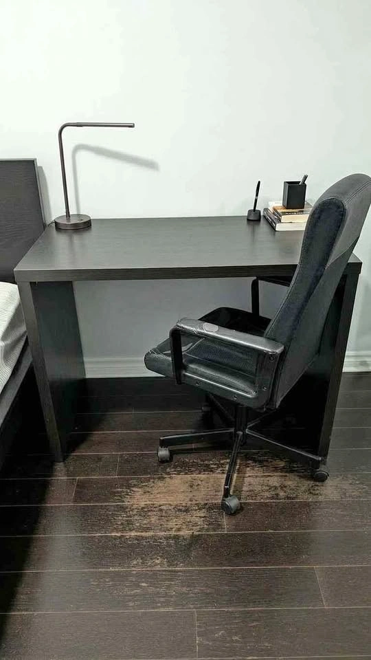 Black/Dark Brown Desk & High-Back Office Chair Set