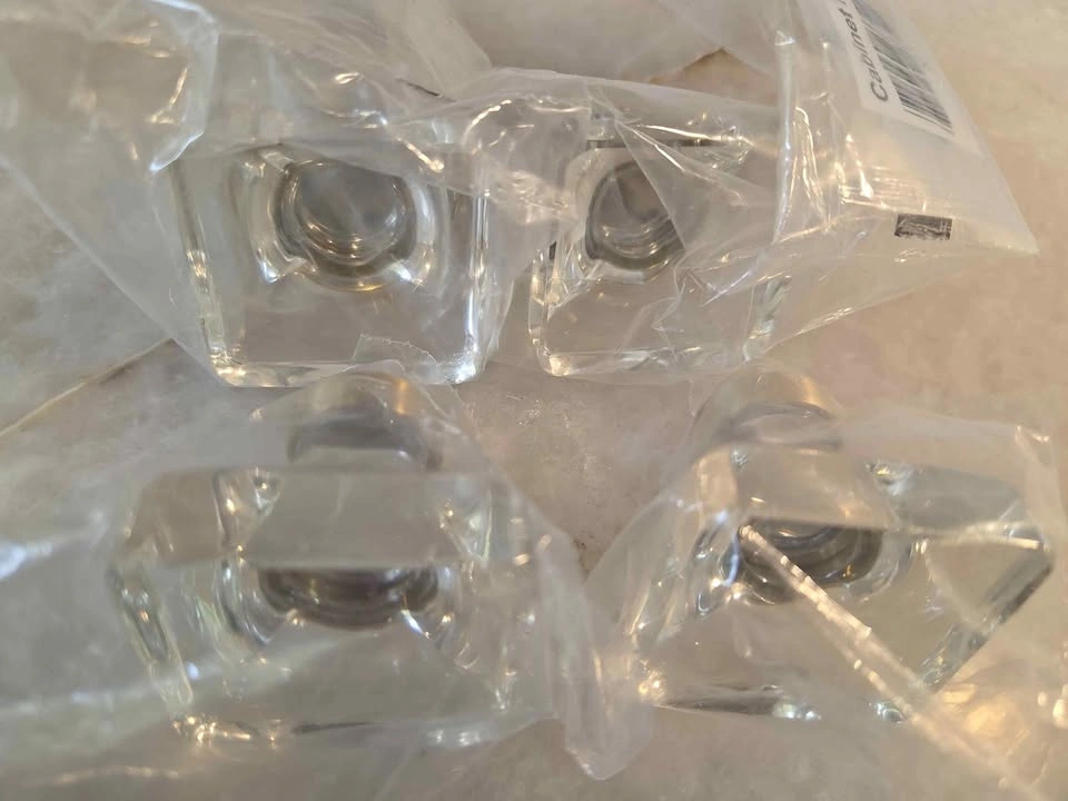 Set of 4 Emtek Lido Clear Glass Knobs - 1-5/8" Satin Brass