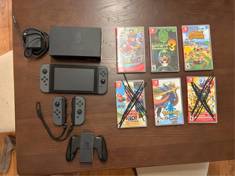Nintendo Switch Console with 3 Games