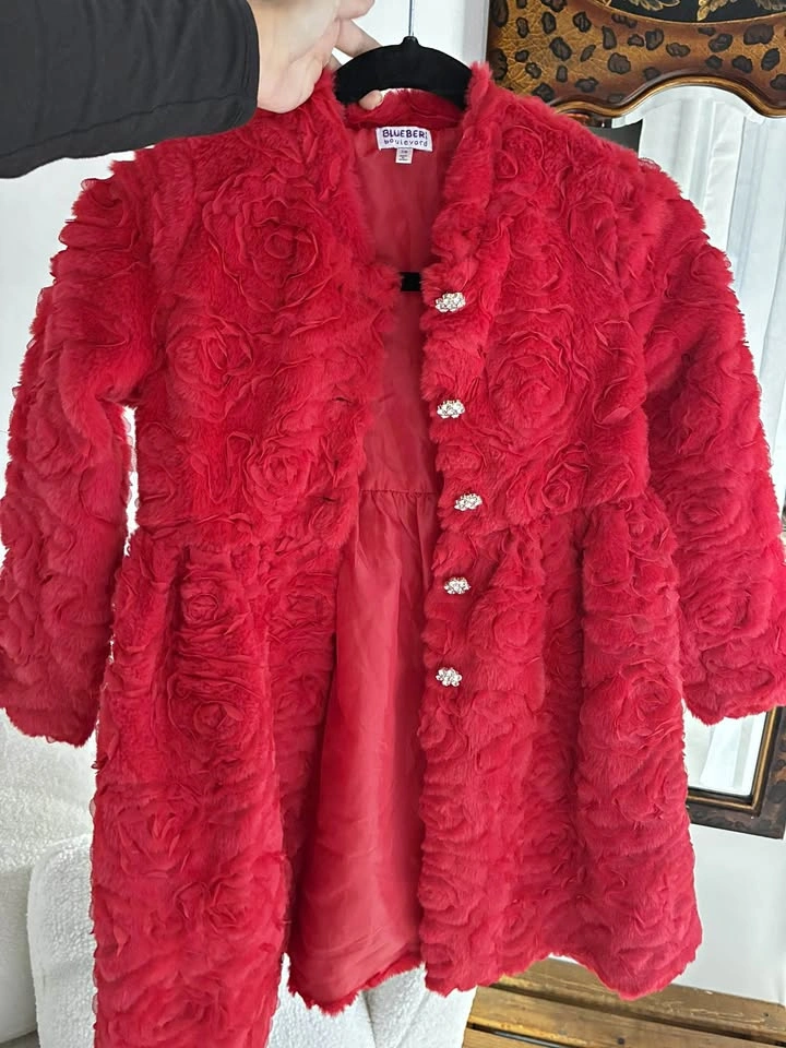Girls 7/8 Faux Fur Rose Coat