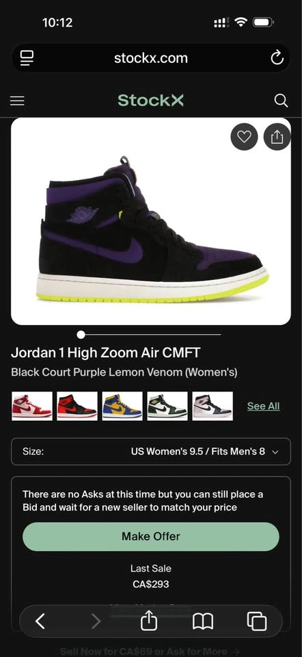 Woman’s Nike Air Jordan 1 Zoom Air CMFT Court Purple Size 8 - photo 4