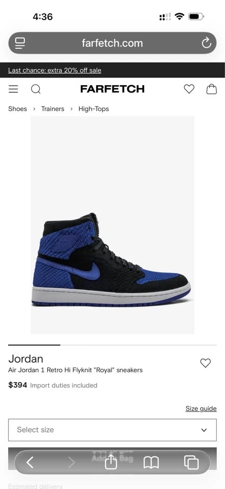 Authentic New Nike Air Jordan 1 Retro High Flyknit Royal 10.5 - photo 4